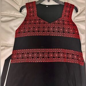 TATREEZ Black and Red Patterned Sleeveless Top or Dress
